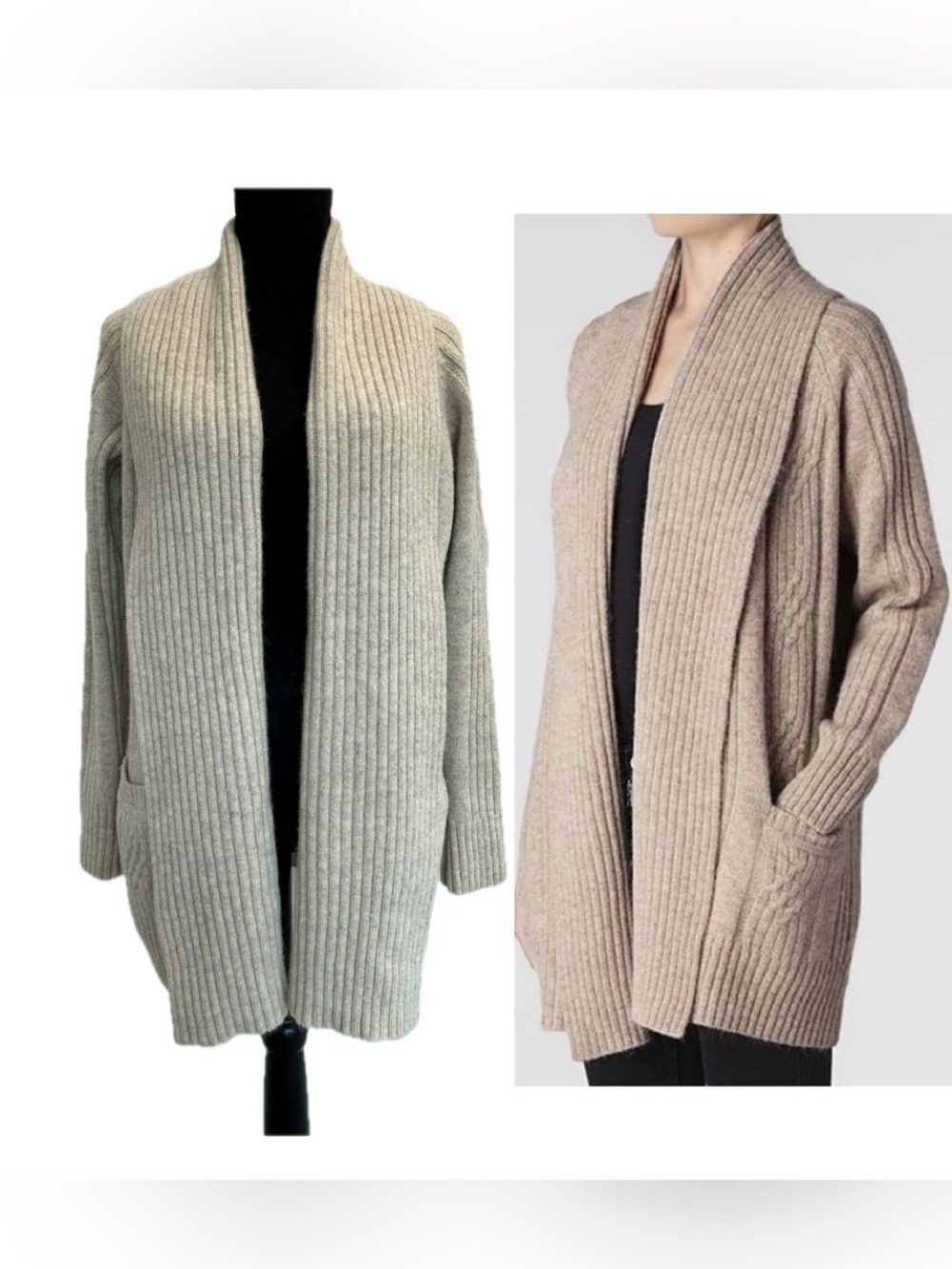 ALLSAINTS beige Marquis Cardigan Lambswool Angora Open Front Ribbed Knit Sweater